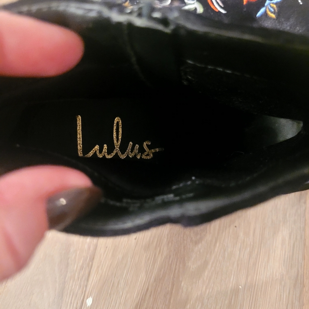 Lulu's Black Floral Embroidered Ankle Boots - Picture 9 of 10